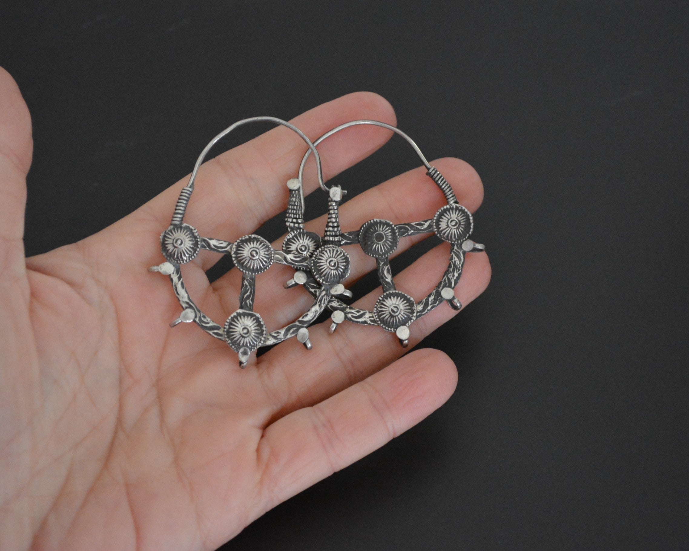 Afghani Tribal Hoop Earrings with Discs