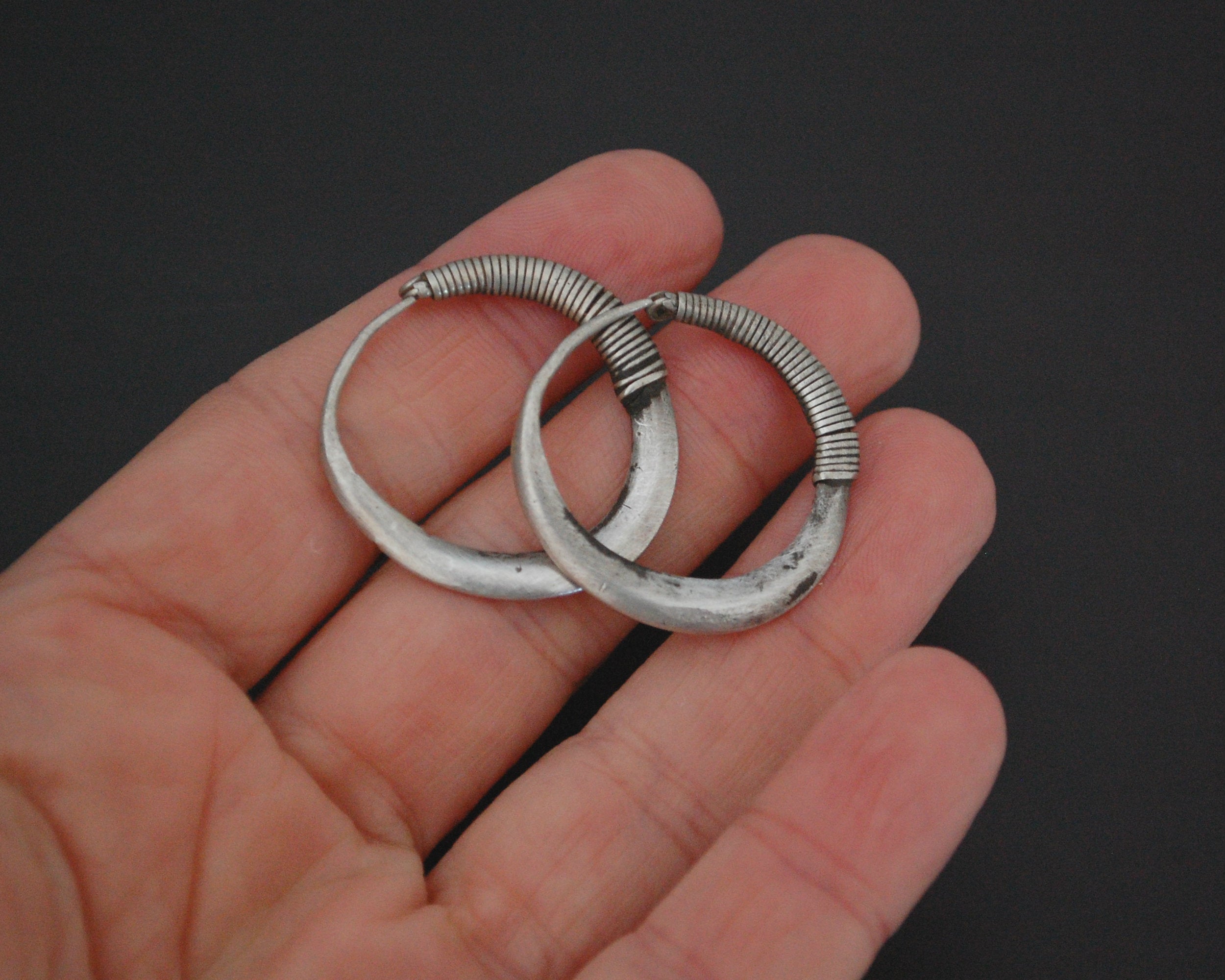 Antique Afghani Hoop Earrings - Flatened