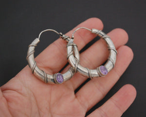 Ethnic Amethyst Hoop Earrings - MEDIUM / LARGE