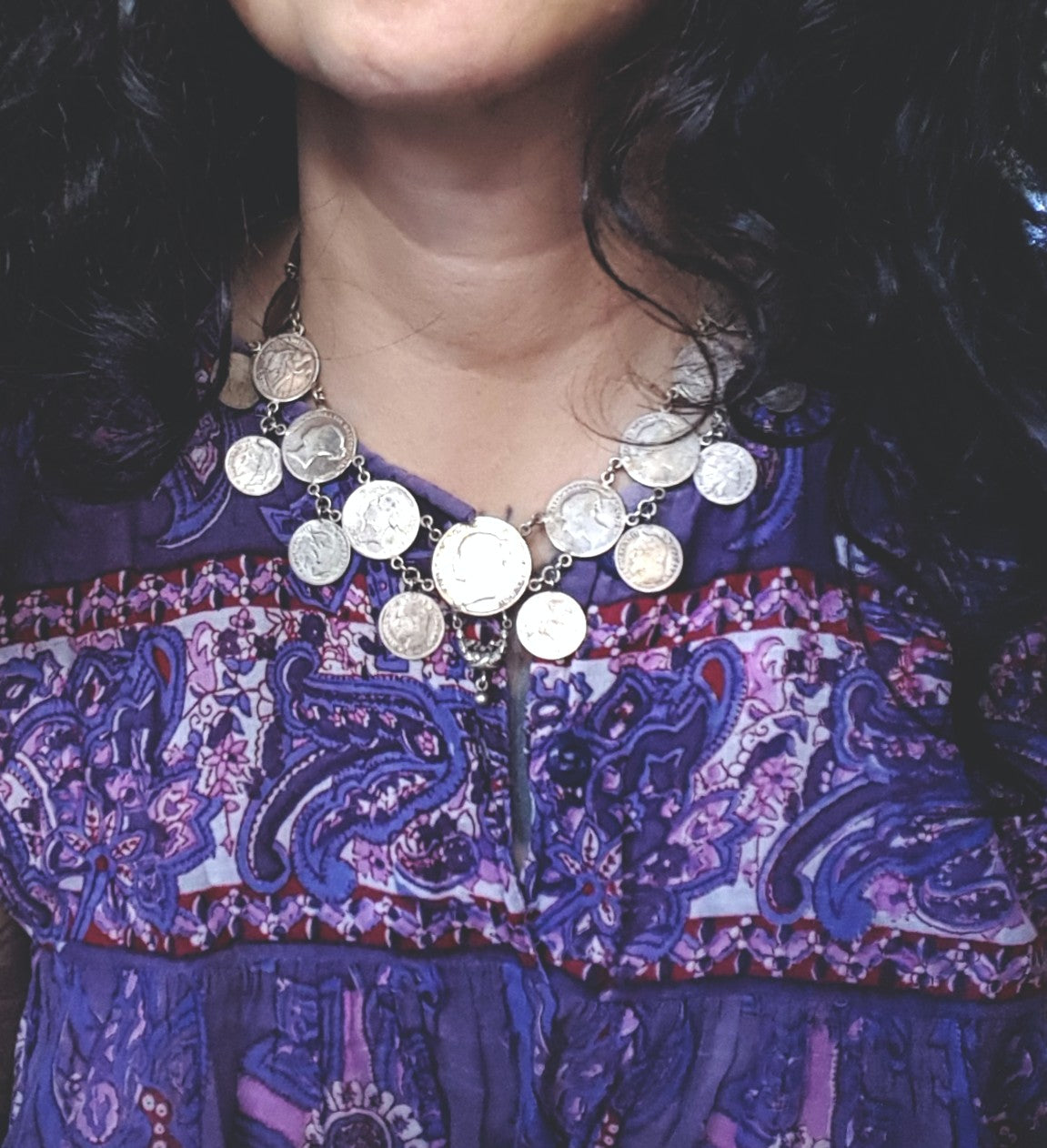 Ethnic Silver Coin Necklace