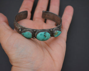 Nepali Turquoise Cuff Bracelet with Filigree Work