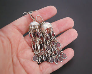 Long Indian Dangle Earrings with Garnet