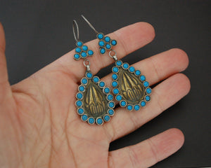 Afghani Silver Gilded Earrings with Turquoise
