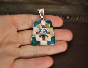 Peruvian Chakana Multistone Inlay Pendant