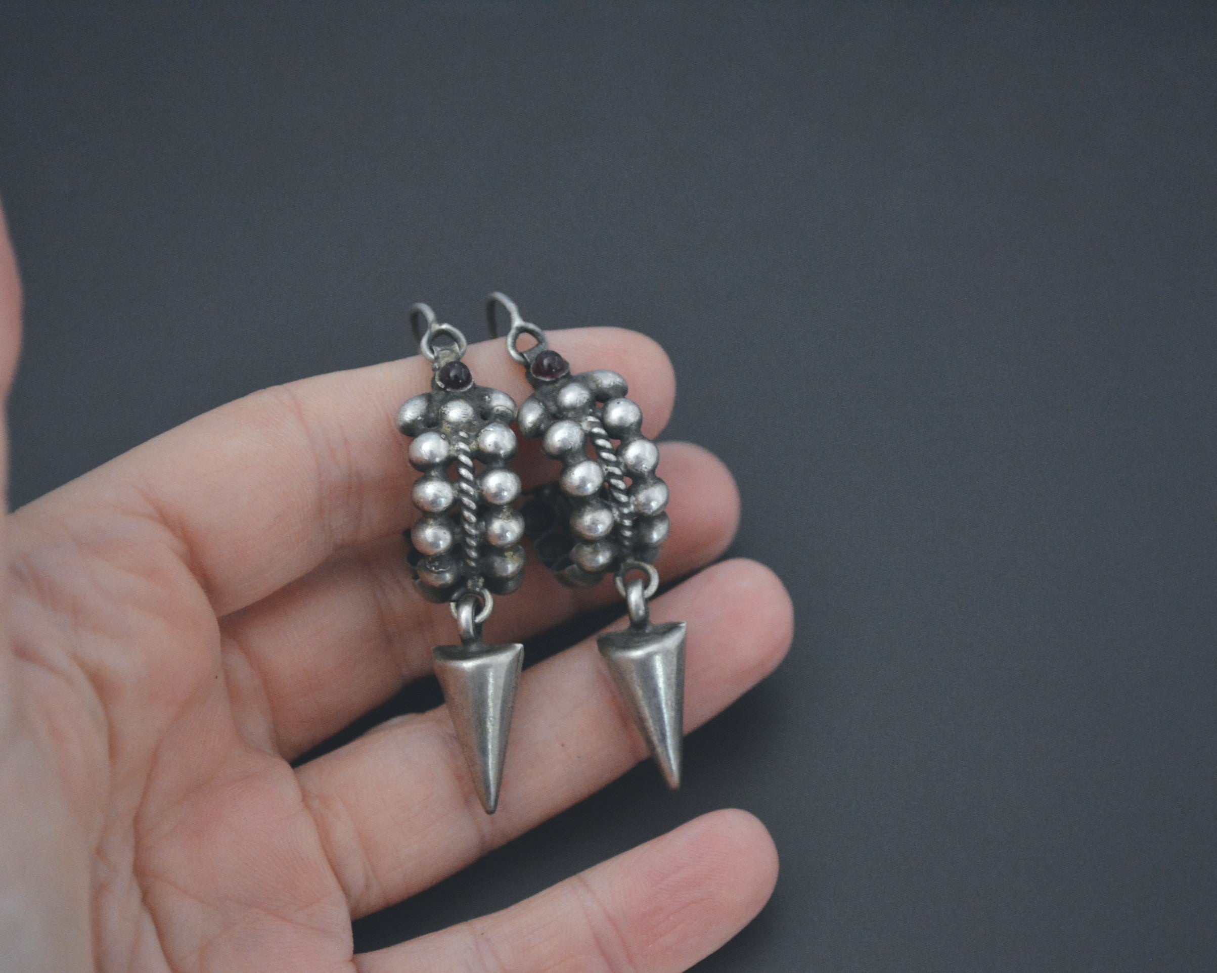 Ethnic Spike Hoop Earrings with Garnet
