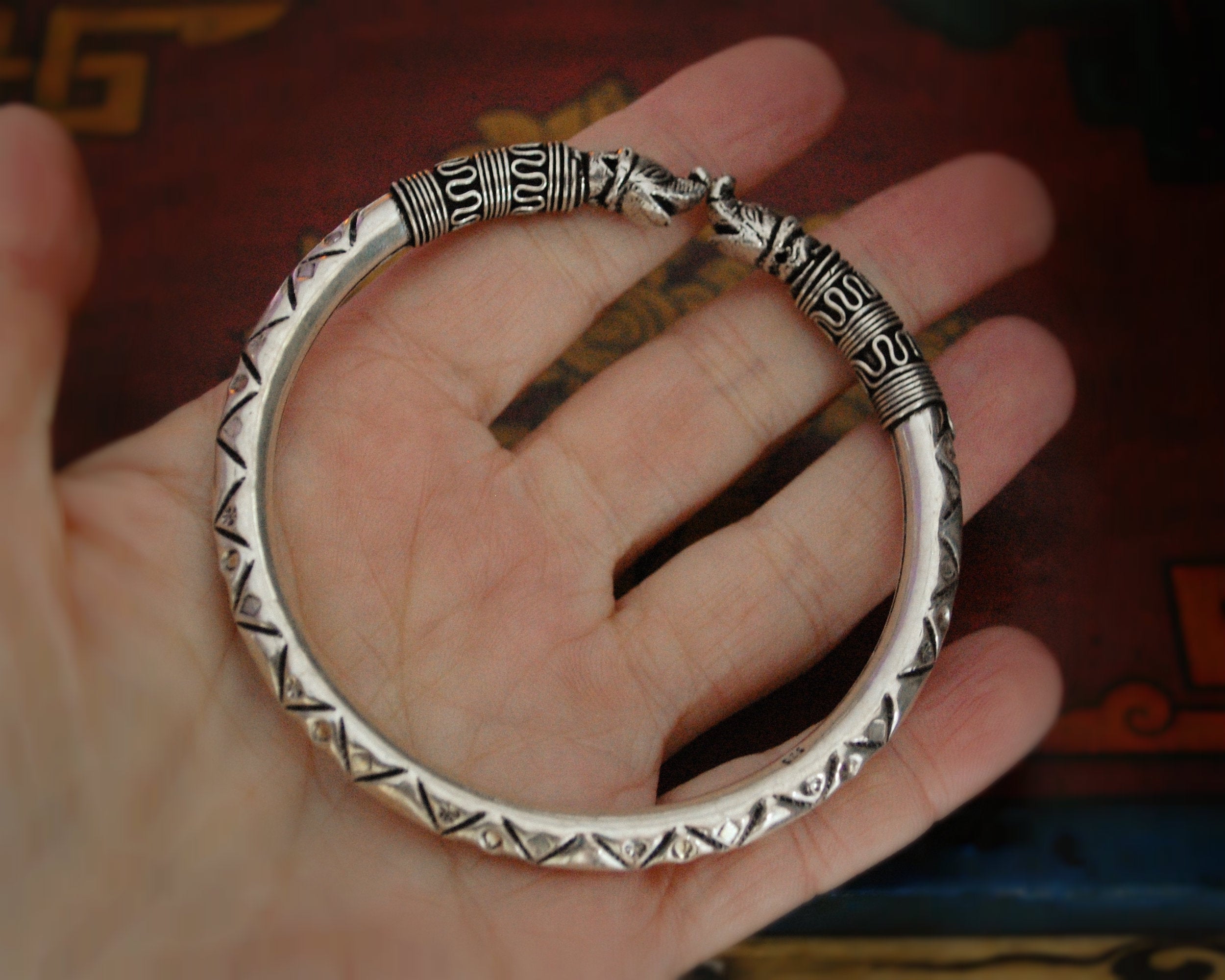 Ethnic Silver Elephant's Head Bracelet from India