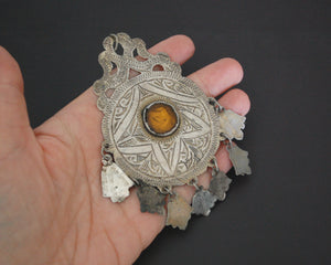 Berber Head Ornament with Glass and Dangles - Pendant