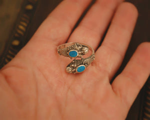 Double Dragon Turquoise Ring from Bali - Adjustable Size