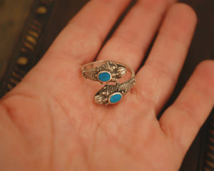 Double Dragon Turquoise Ring from Bali - Adjustable Size