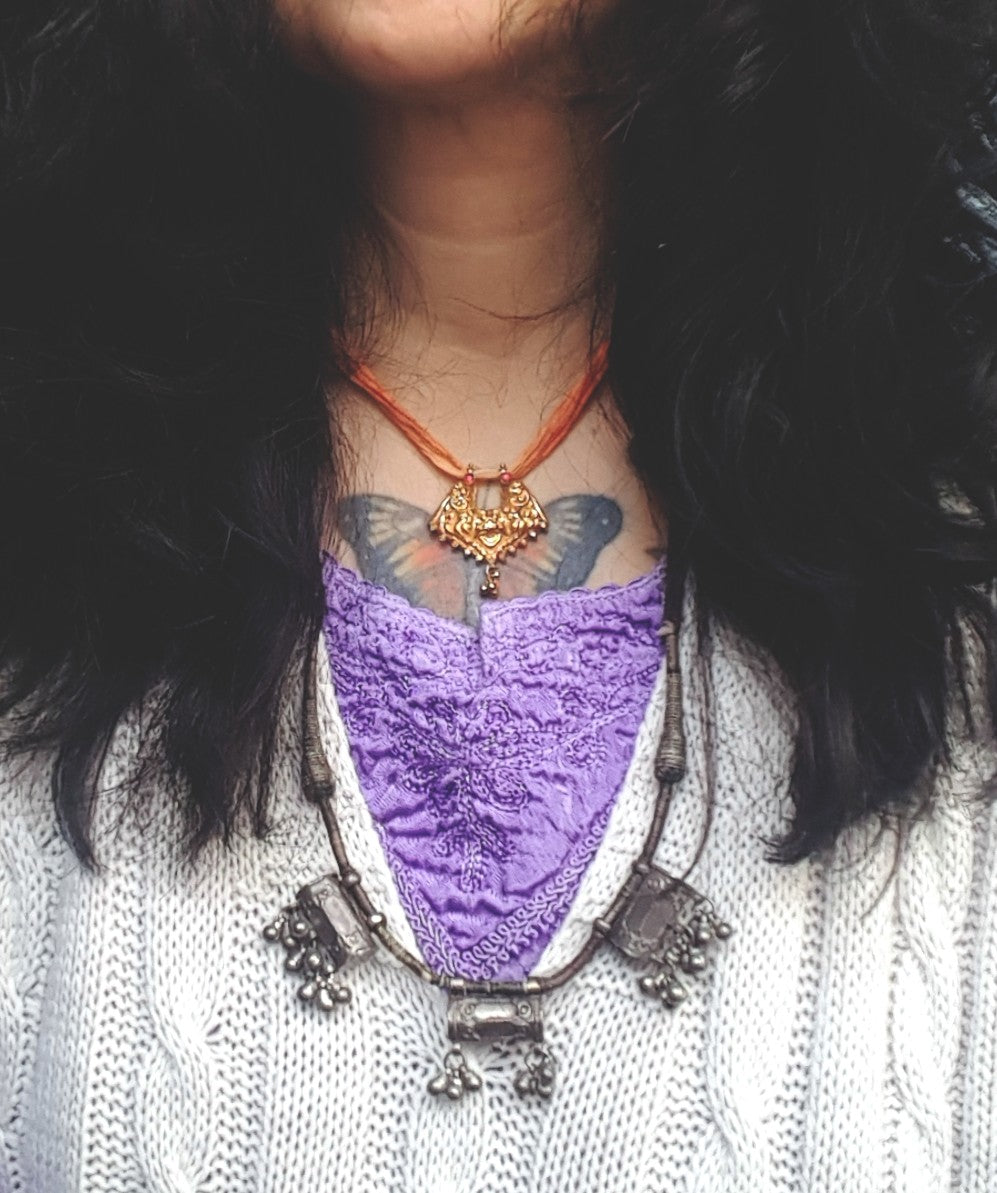 Old Rajasthani Silver Taviz Cotton Necklace