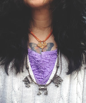 Old Rajasthani Silver Taviz Cotton Necklace