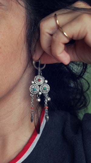 Uzbek Coral Turquoise Earrings