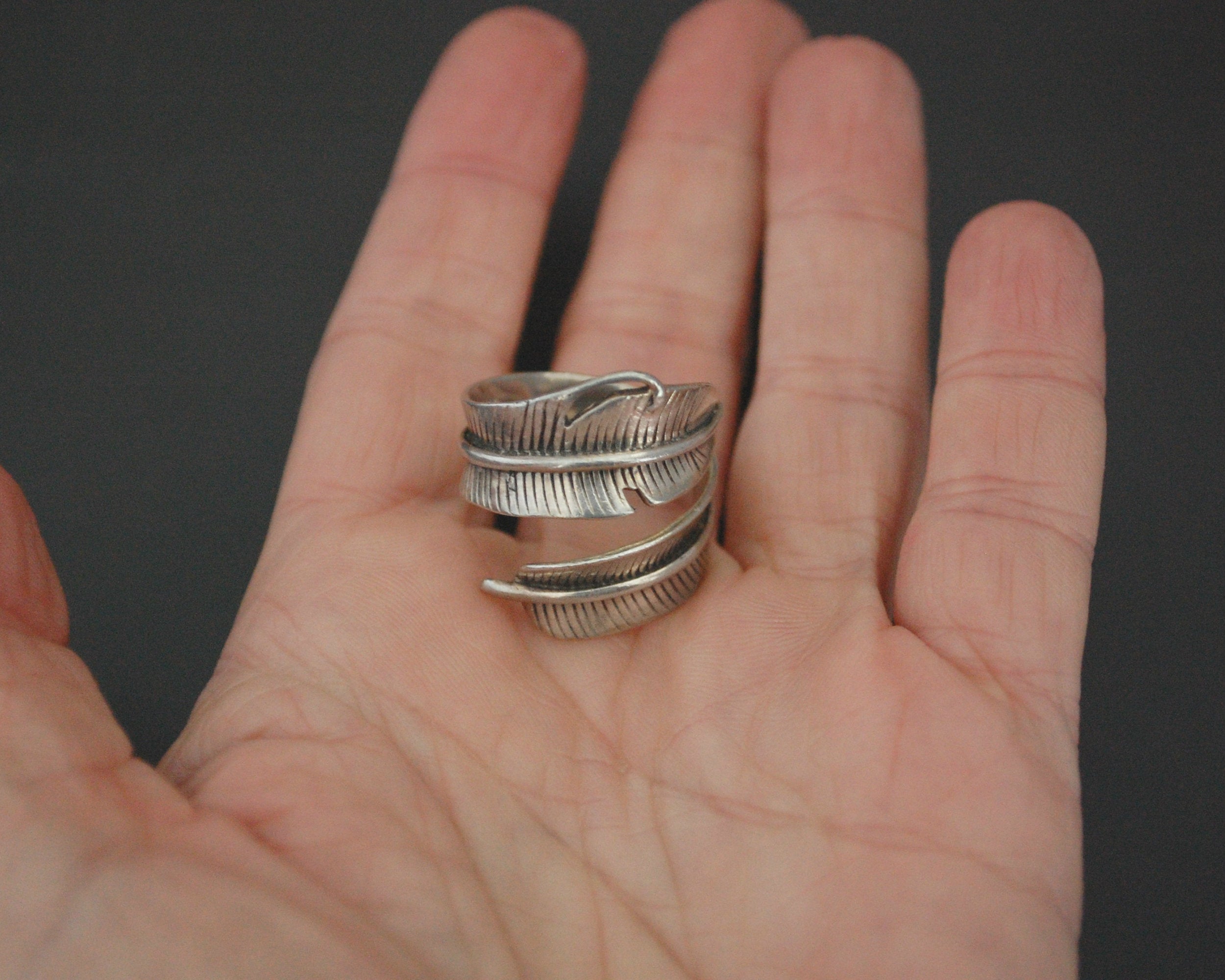 Sterling Silver Feather Wrap Ring - Size 7.5 Adjustable