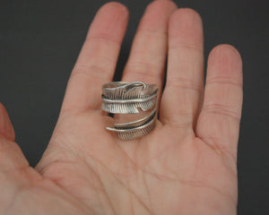 Sterling Silver Feather Wrap Ring - Size 7.5 Adjustable