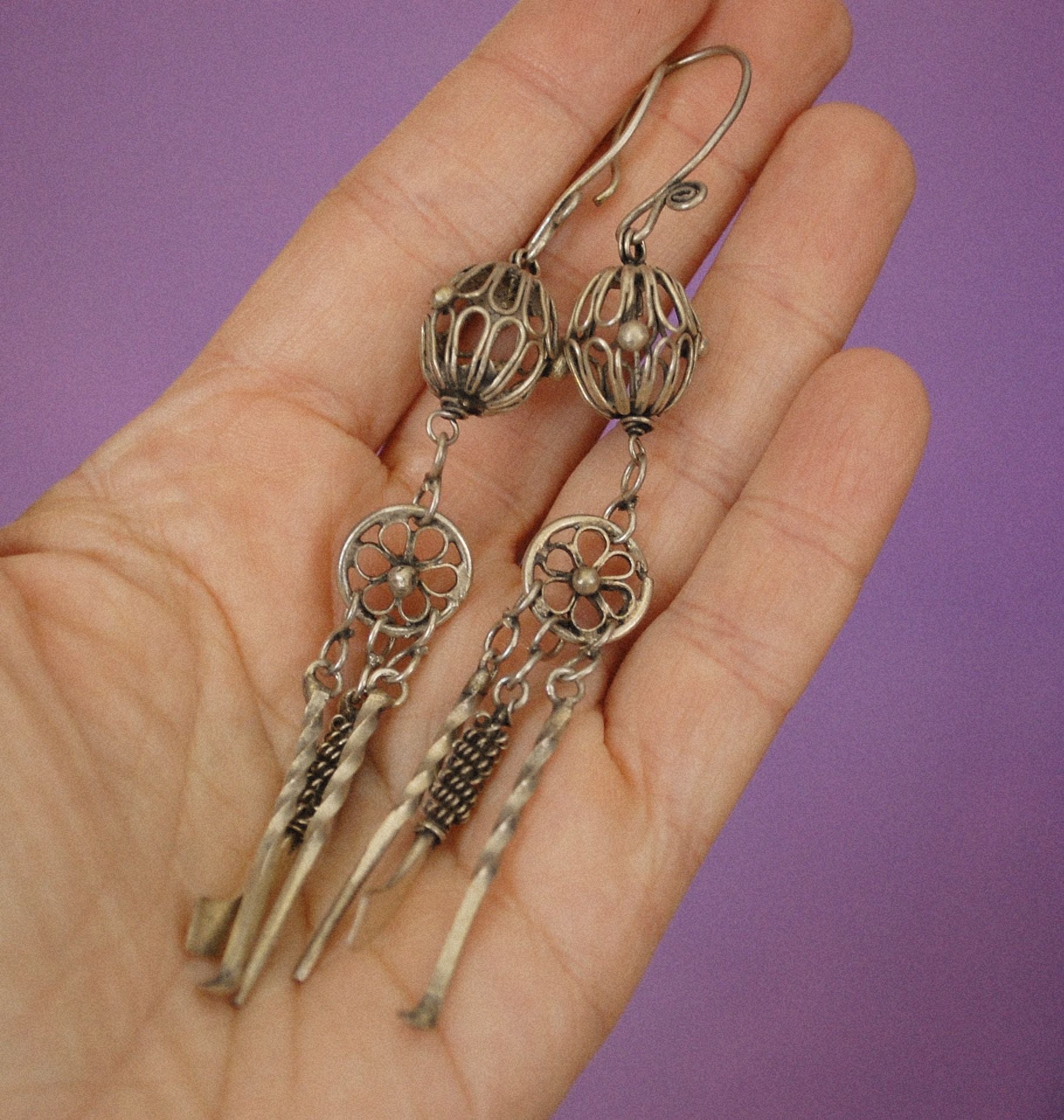 Old Miao Chinese Silver Earrings