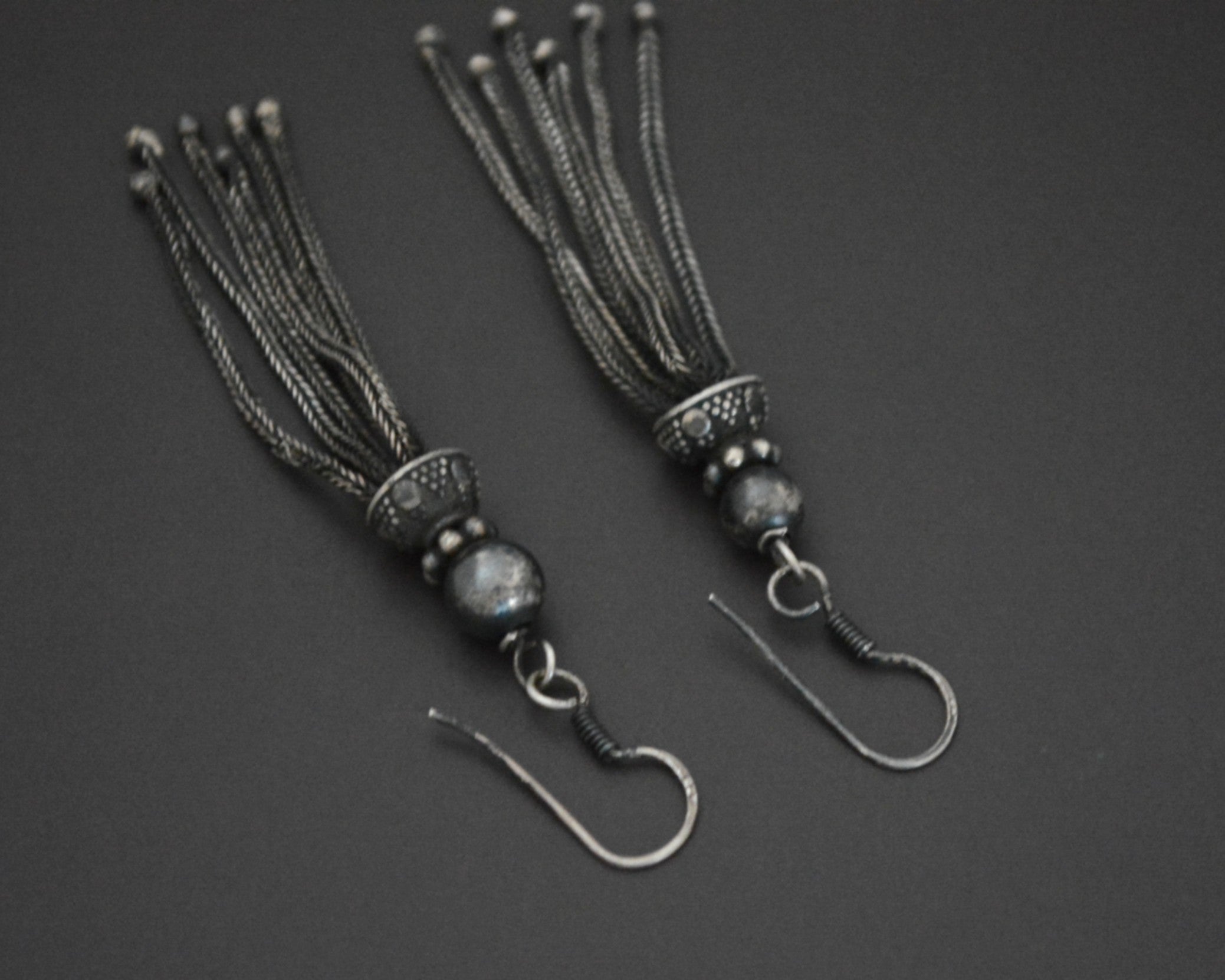 Ethnic Silver Tassel Earrings