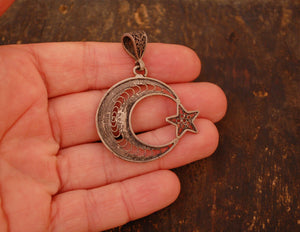 Filigree Crescent Moon and Star Pendant from Morocco