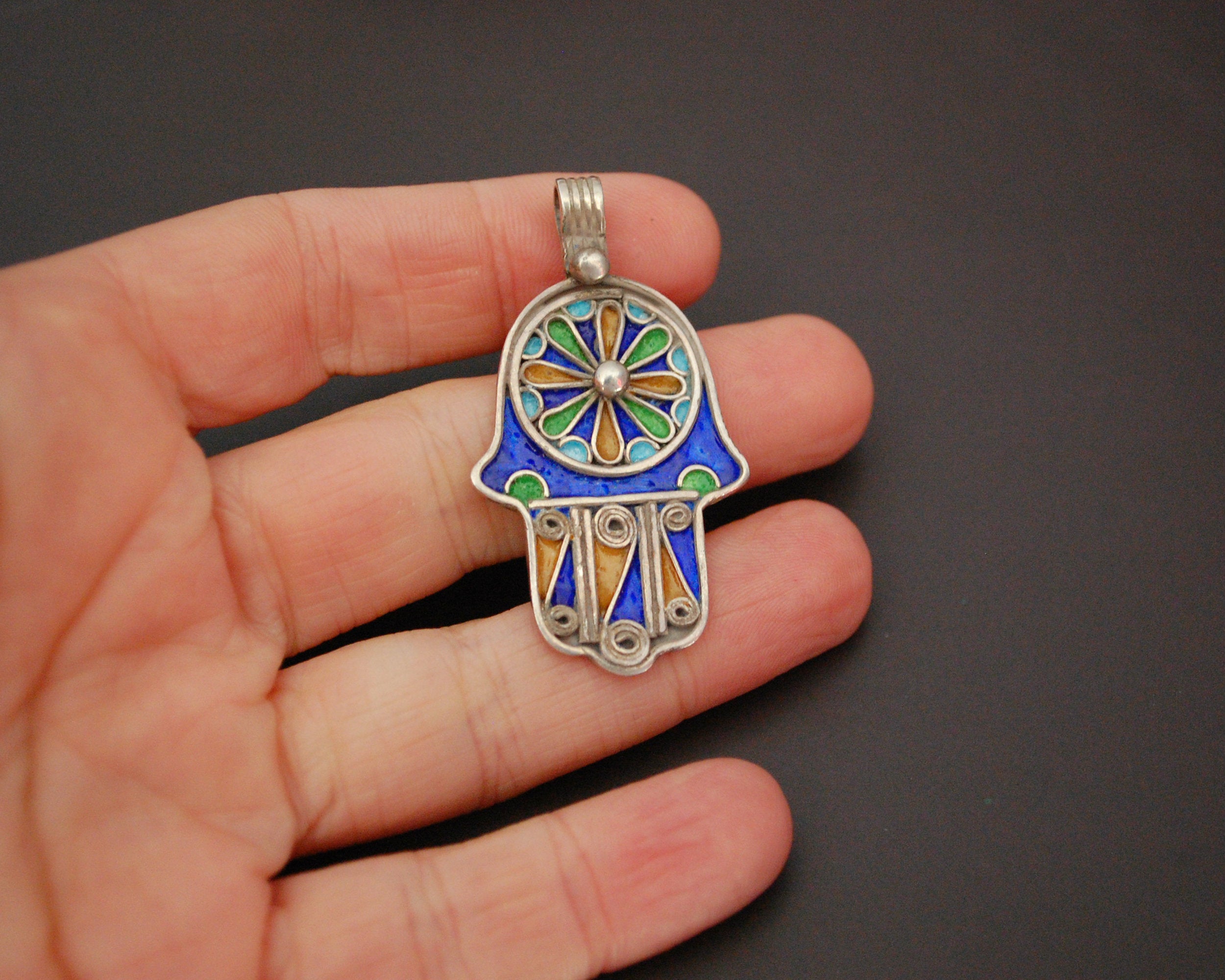 Enamel Berber Hamsa Pendant