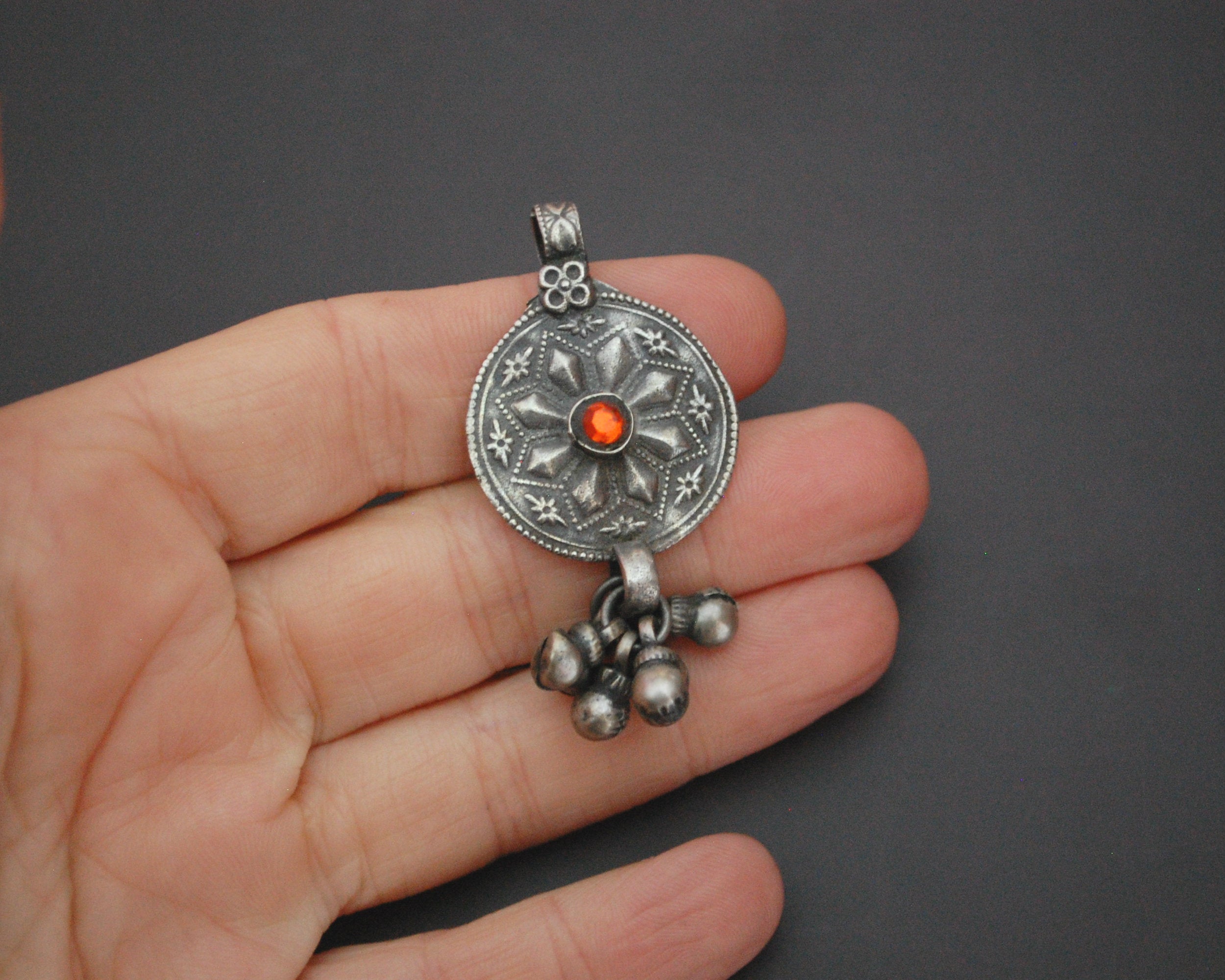 Afghani Silver Pendant with Bells