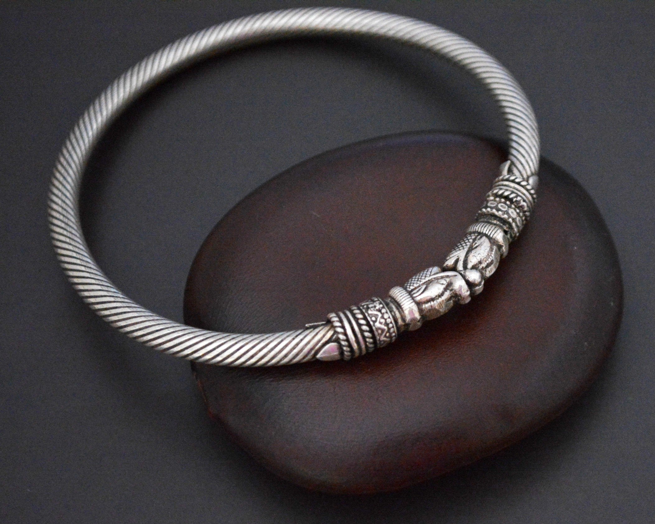 Indian Elephant Silver Bangle Bracelet
