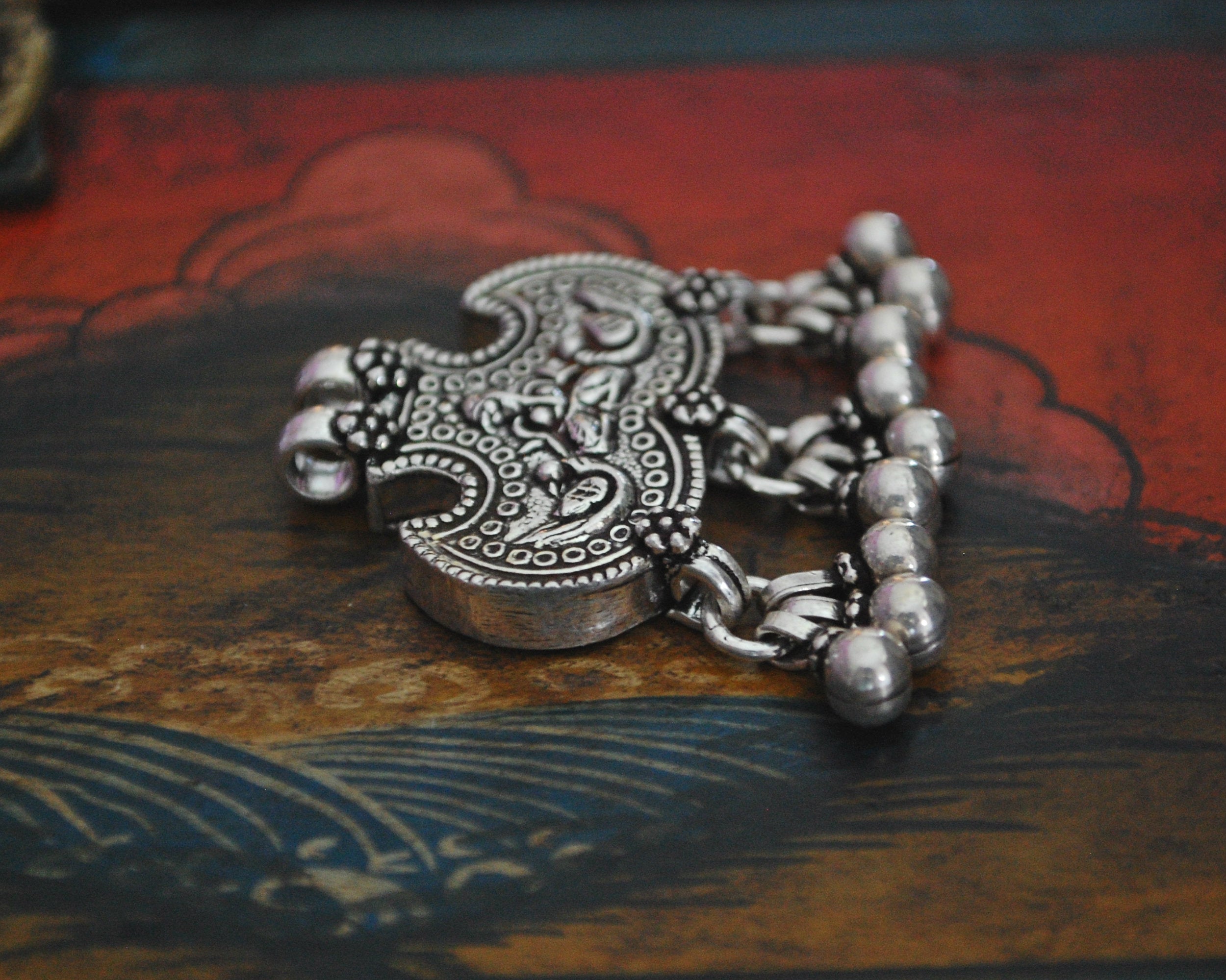 Rajasthani Sterling Silver Ganesha Amulet Pendant with Bells