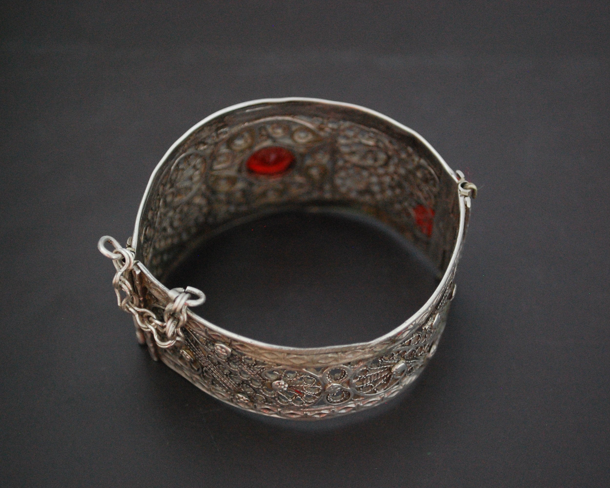 Afghani Filigree Bracelet with Red Glass