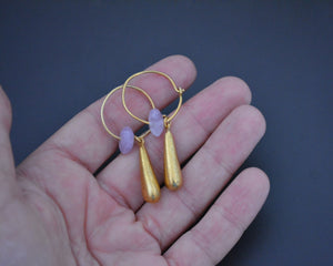 Gilded Hoop Earrings with Amethyst Bead
