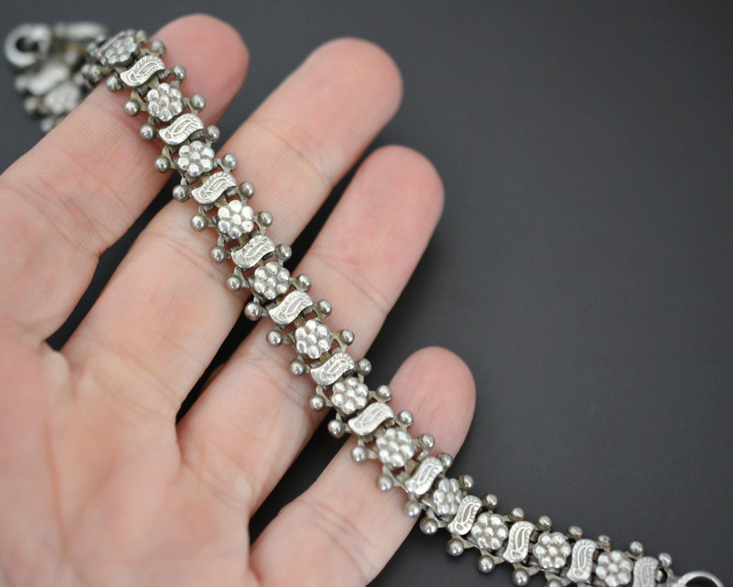 Rajasthani Silver Flower Link Bracelet
