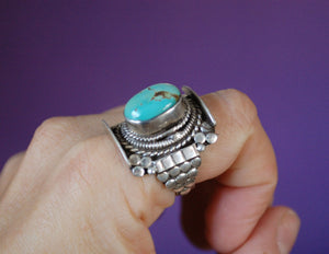 Nepali Turquoise Saddle Ring - Size 9
