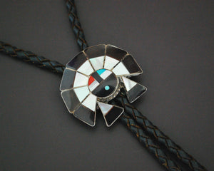 Zuni Sunface Multistone Inlay Bolo Tie