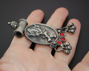 Ganesha Pendant with Bells and Red Glass