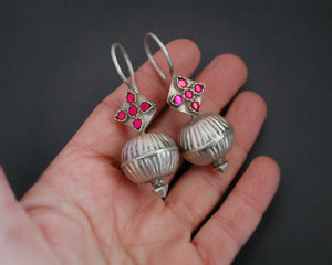 Antique Afghani Earrings with Pink Glass