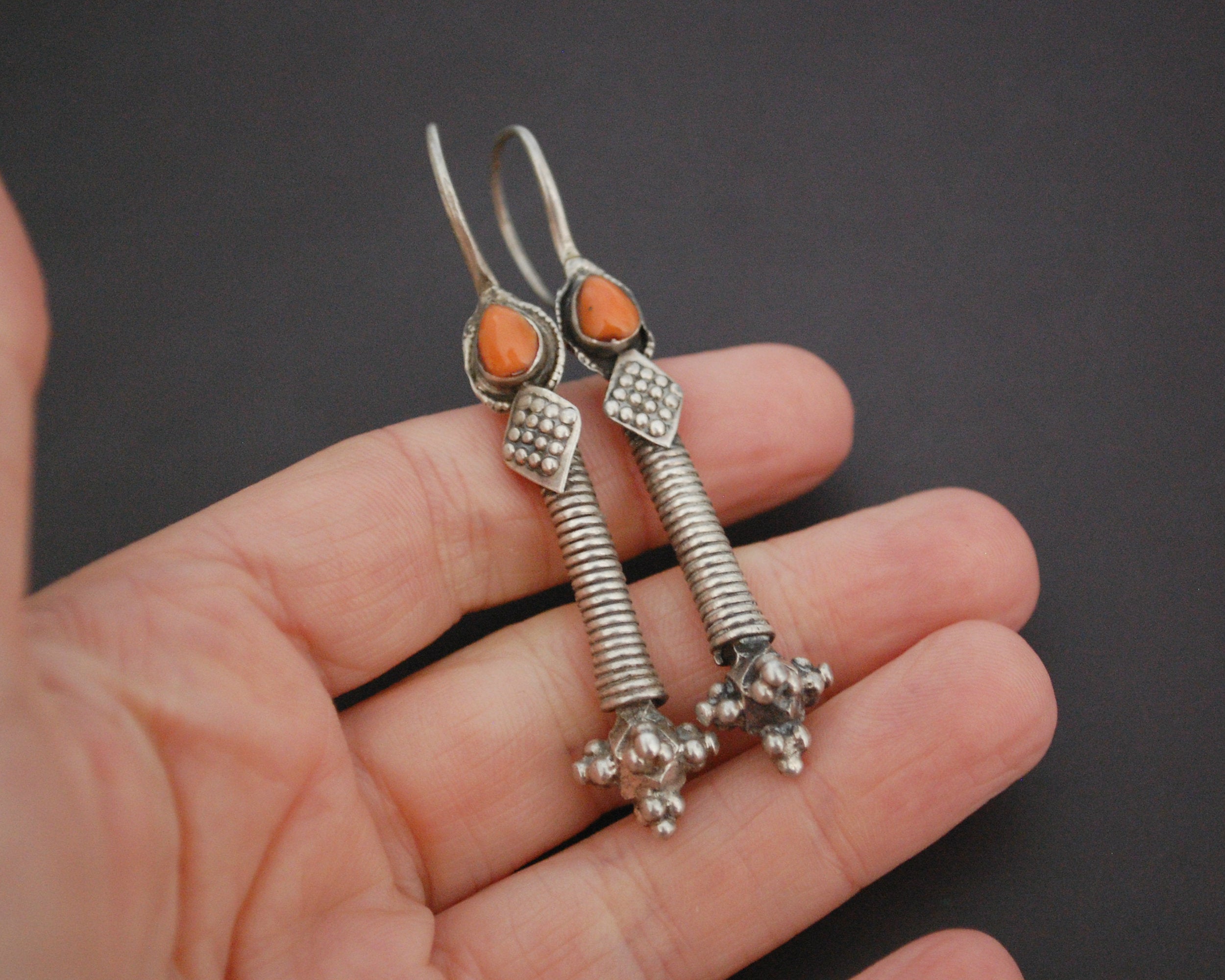 Antique Turkmen Coral Earrings