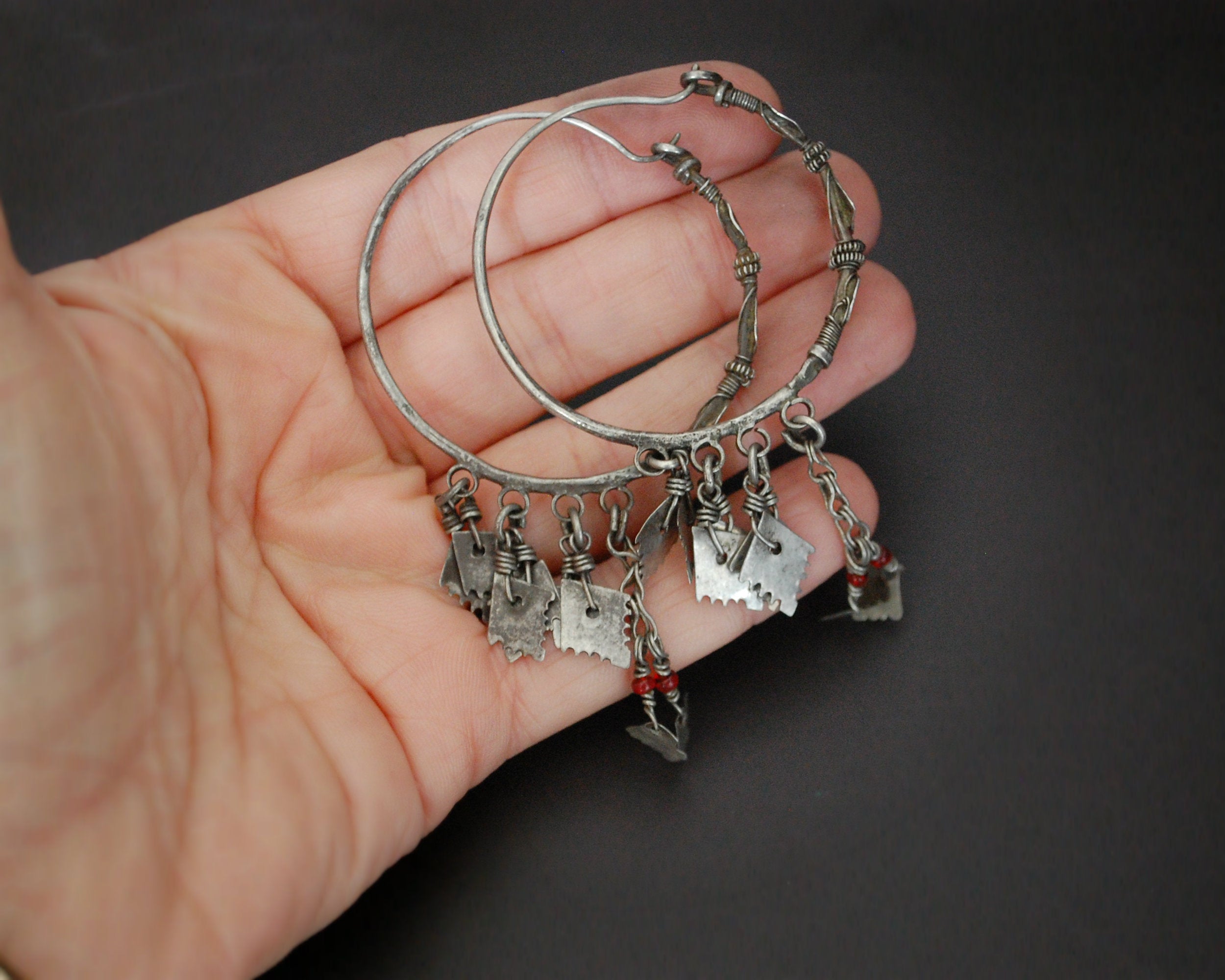 Afghani Hoop Earrings with Tassels - LARGE