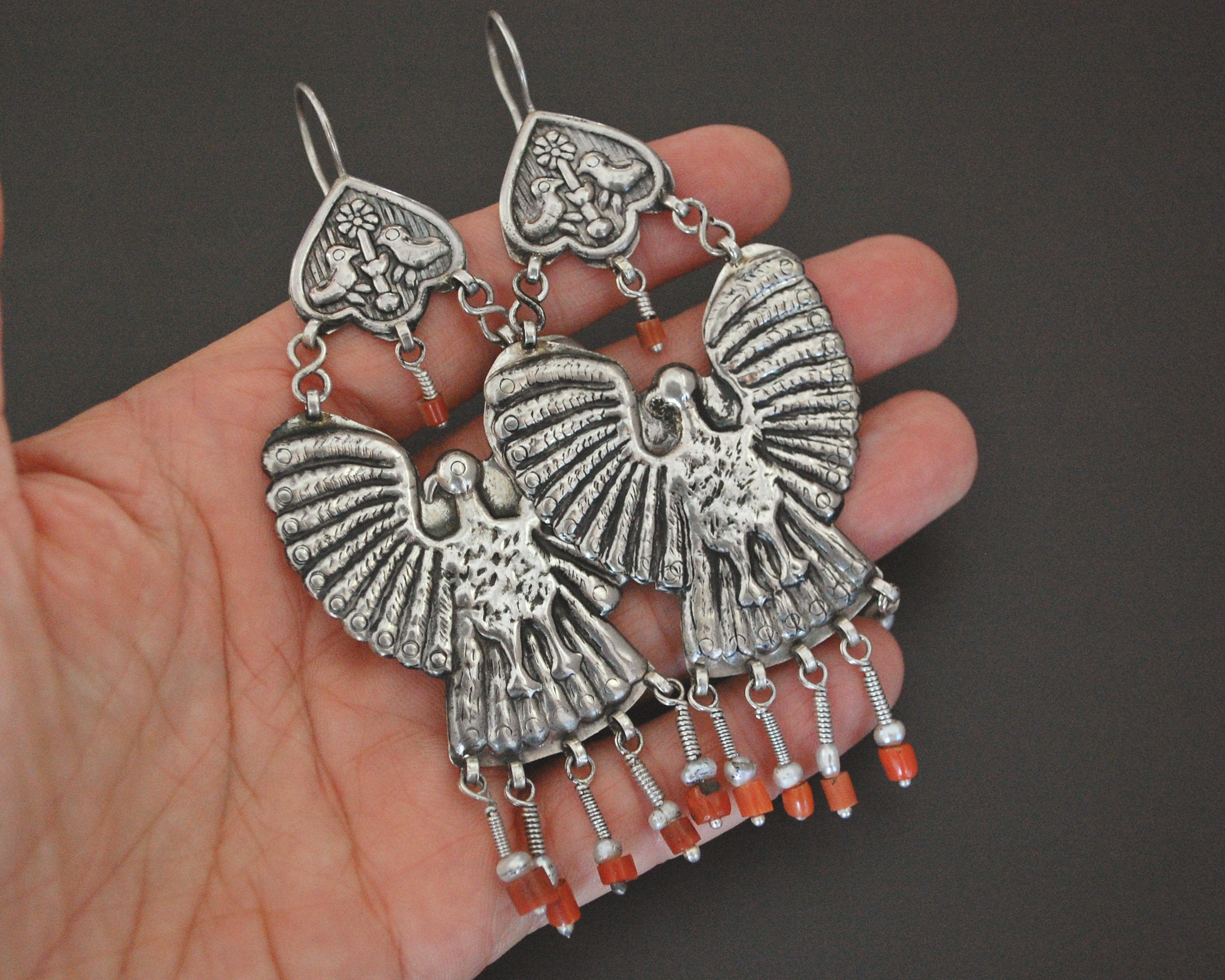 Uzbek Coral Earrings with Bird