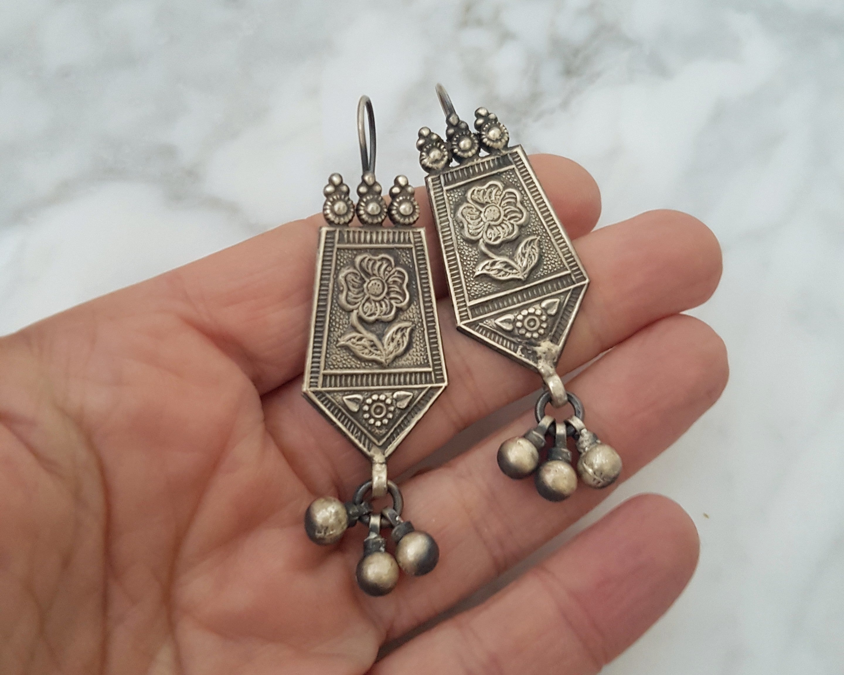 Rajasthani Flower Earrings with Bells