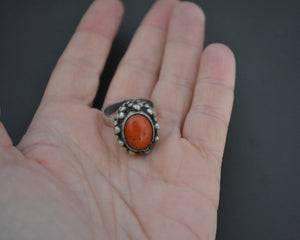Vintage Nepali or Tibetan Coral Ring - Size 8