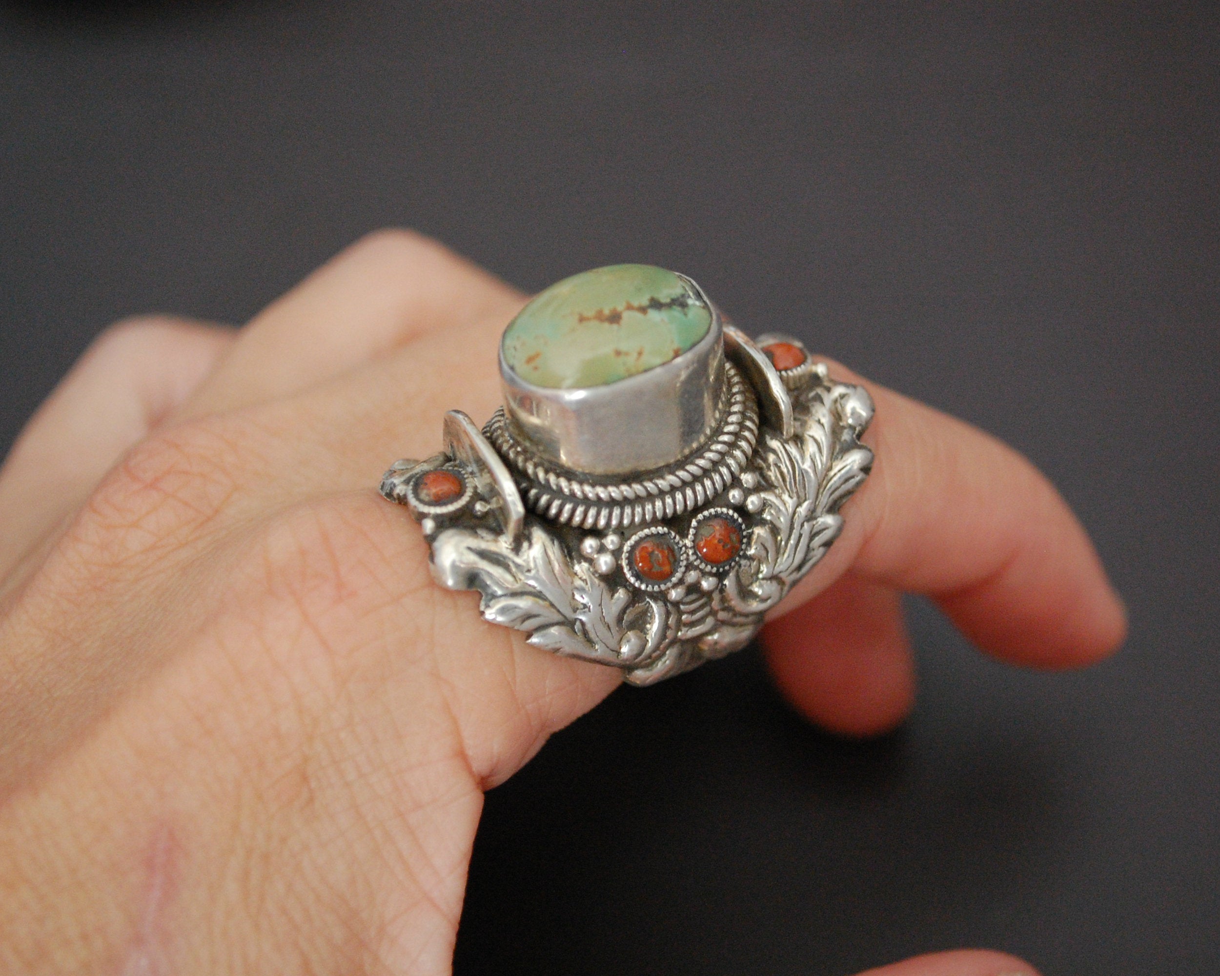 Gorgeous Nepali Turquoise Saddle Ring - Size 8.25