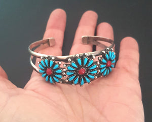 Zuni Cluster Turquoise Coral Cuff Bracelet