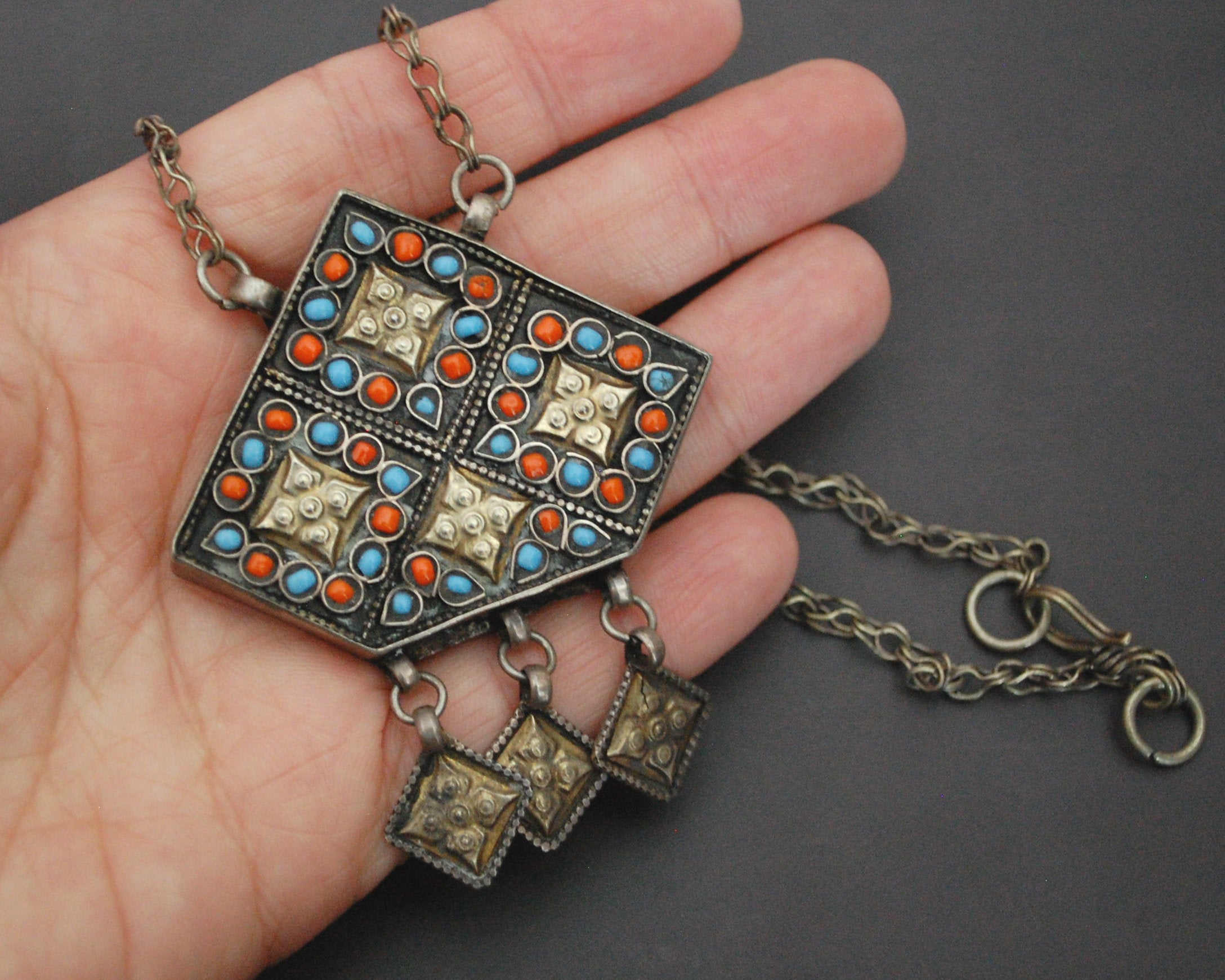 Uzbek Gilded Box Necklace with Dangles