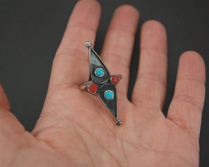 Native American Coral Turquoise Ring - Size 8