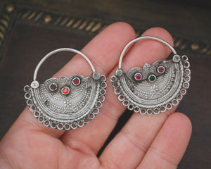 Antique Afghani Hoop Earrings with Glass