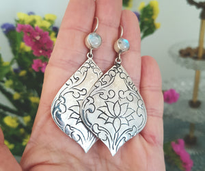Nepali Moonstone Lotus Dangle Earrings