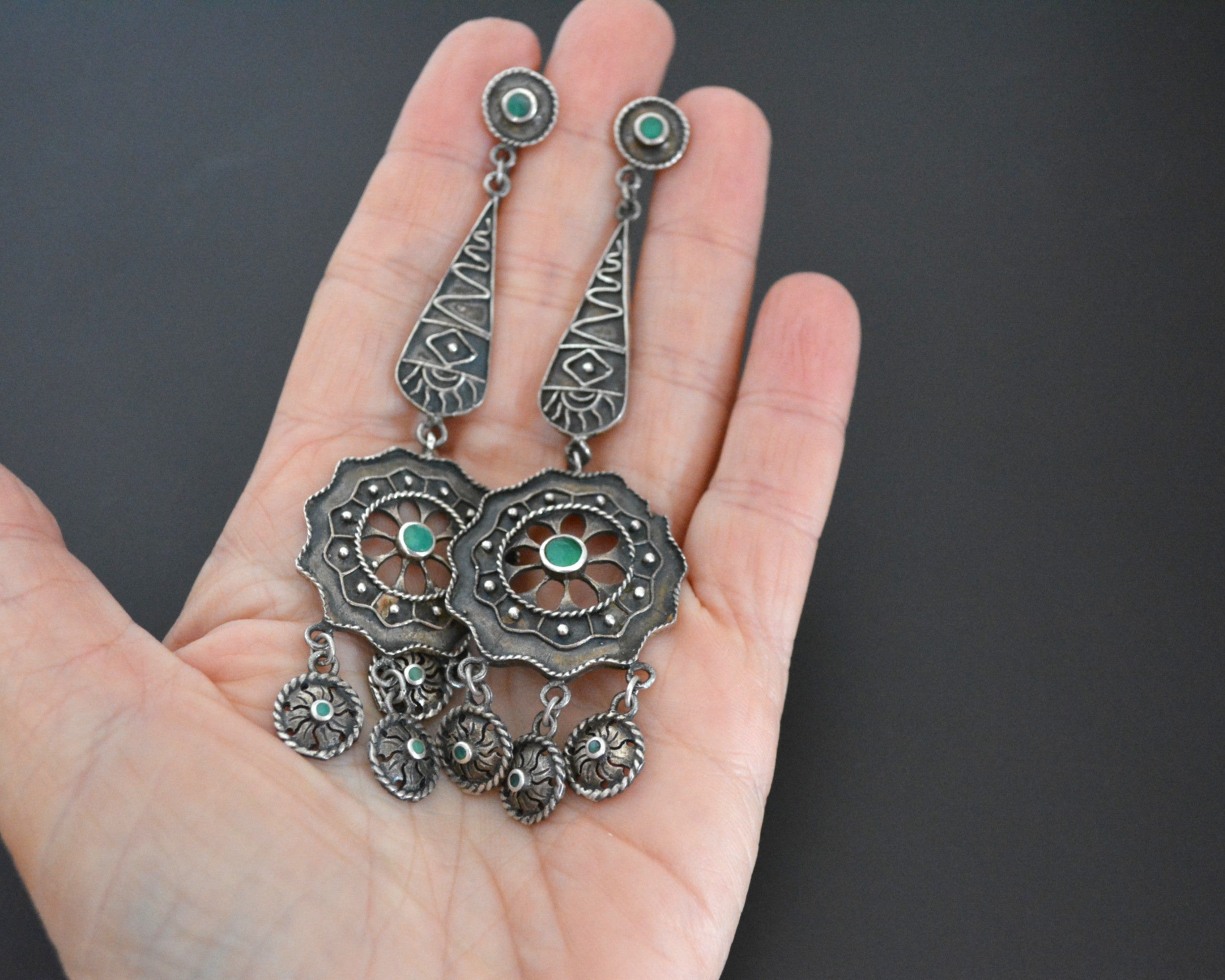 Reserved for A. - Long Ethnic Silver Earrings with Dangles