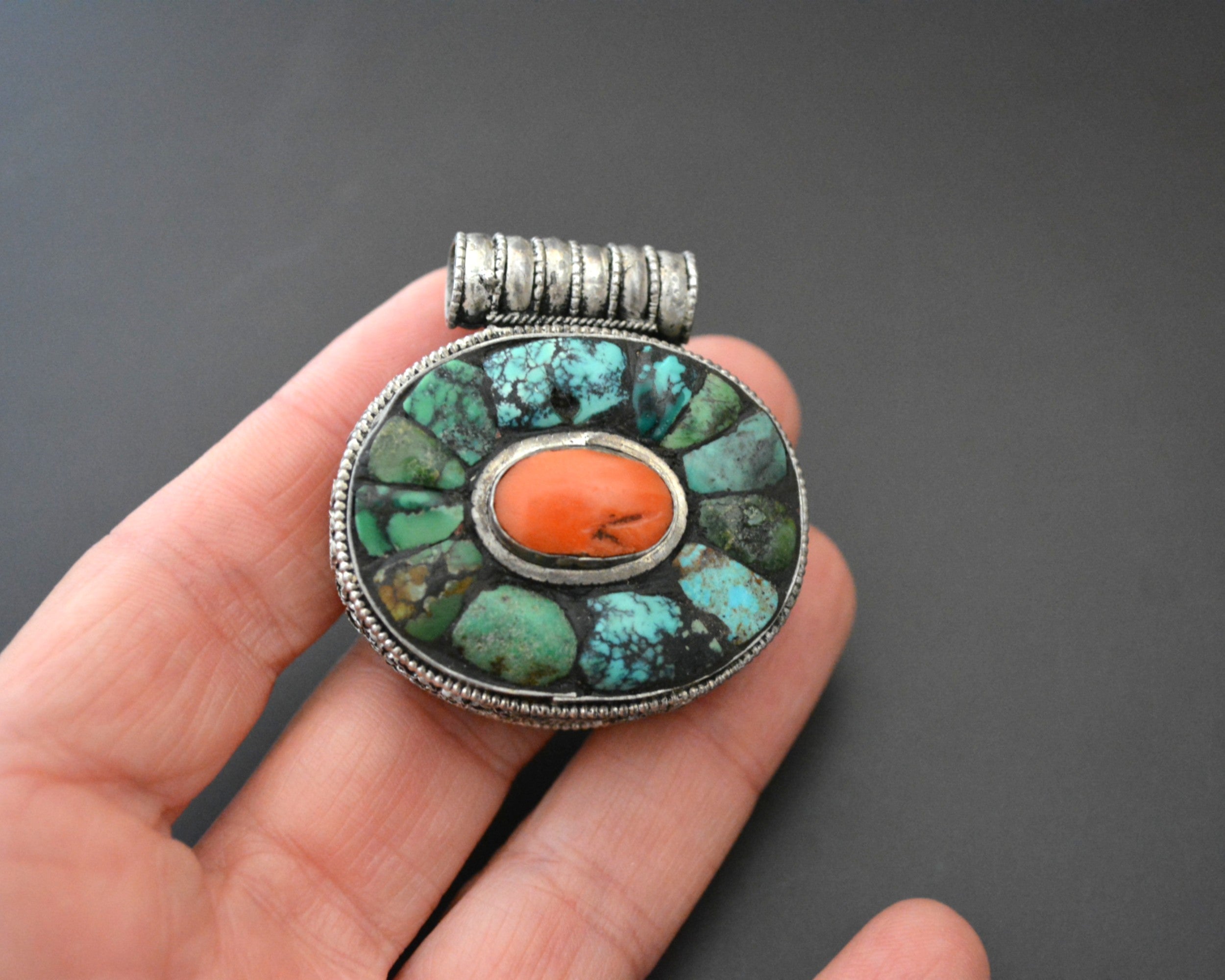 Tibetan Gau Box with Coral and Turquoise