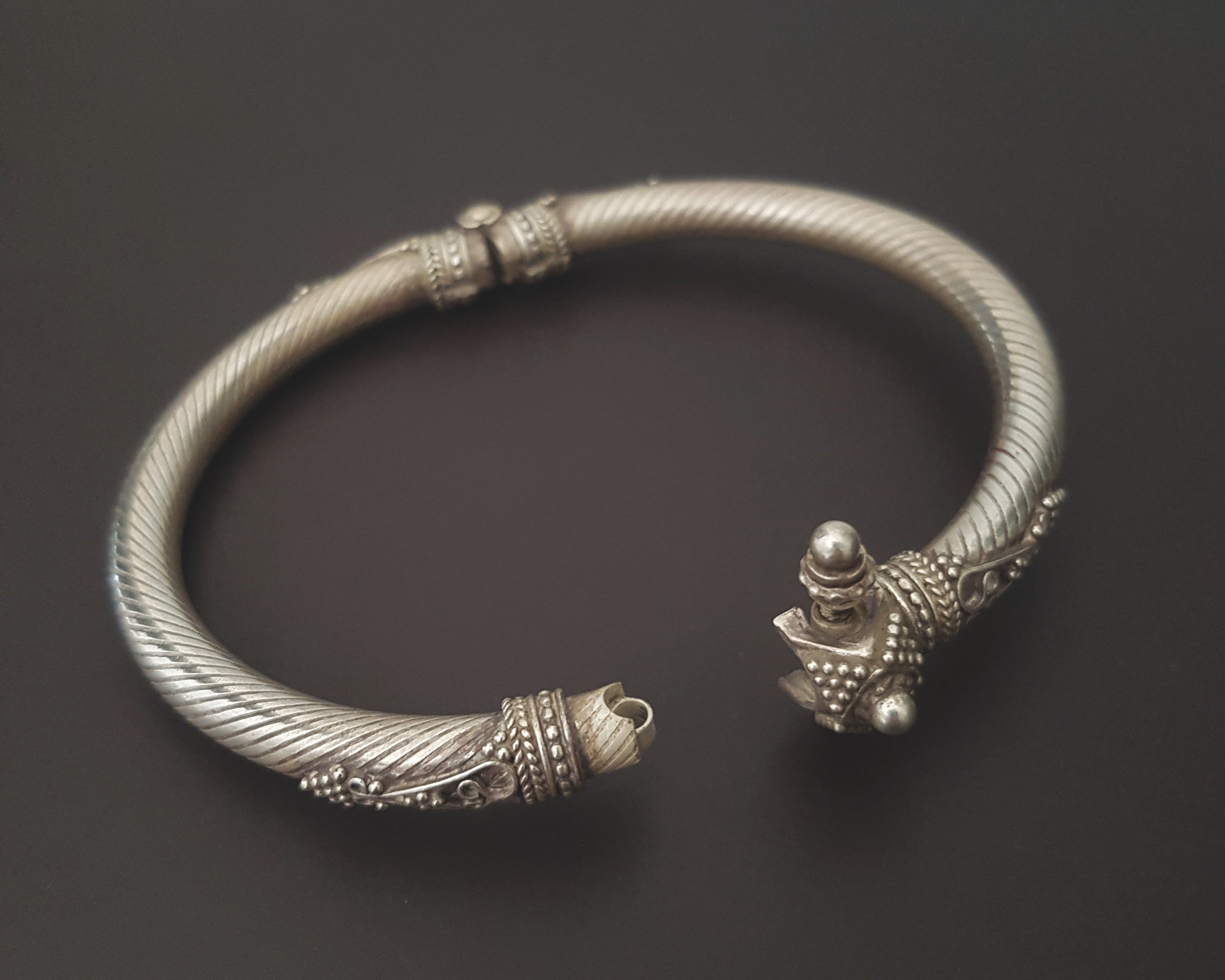 Ethnic Indian Silver Bracelet - Hinged