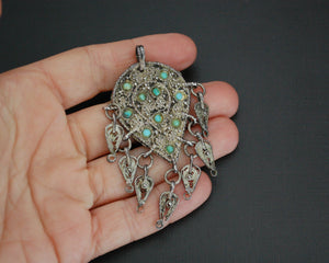 Yemeni Filigree Pendant Brooch with Turquoises