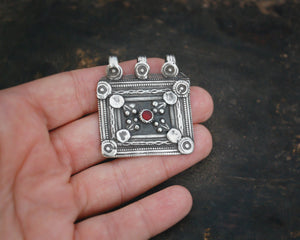 Antique Afghani Silver Pendant with Red Glass