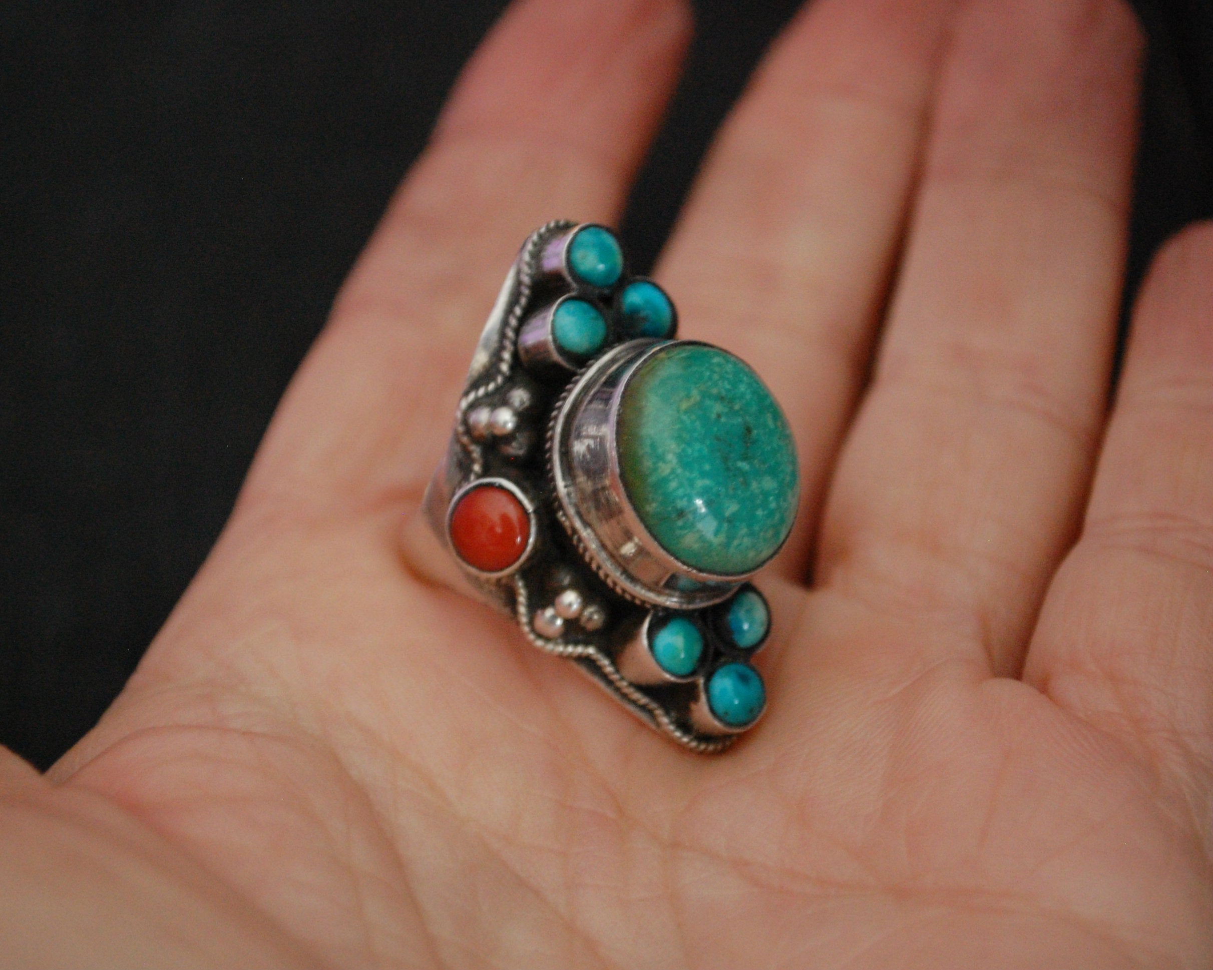 Substantial Nepali Turquoise Coral Ring - Size 8
