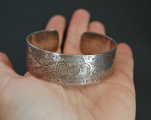 Nepali Lotus Engraved Cuff Bracelet